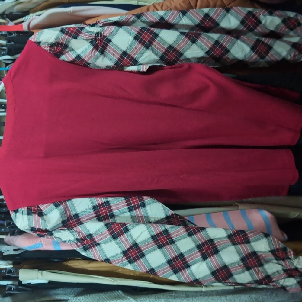 NWT LOFT plaid blouse top red Henley holiday long sleeve large women's - Picture 8 of 9